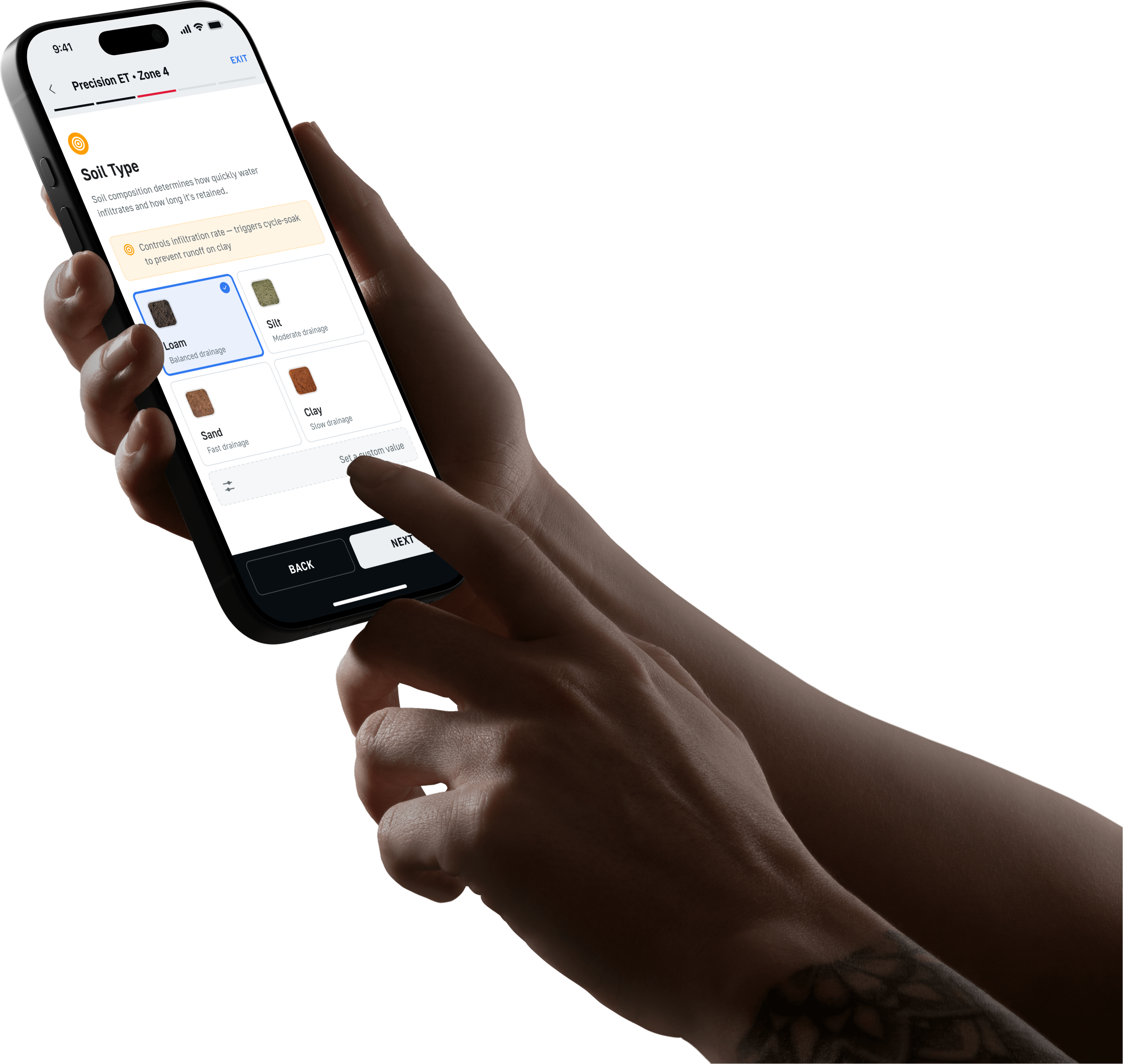Precision ET location and weather station setup screen