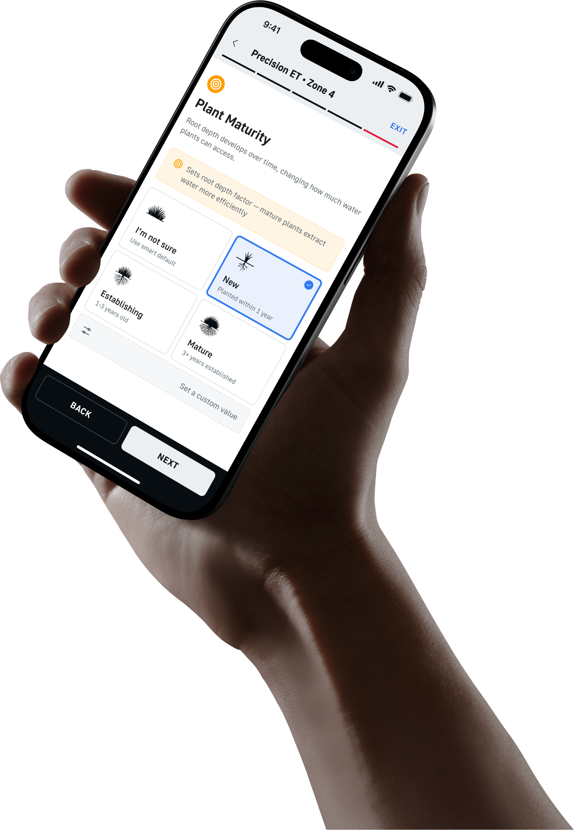 Precision ET soil type selection screen