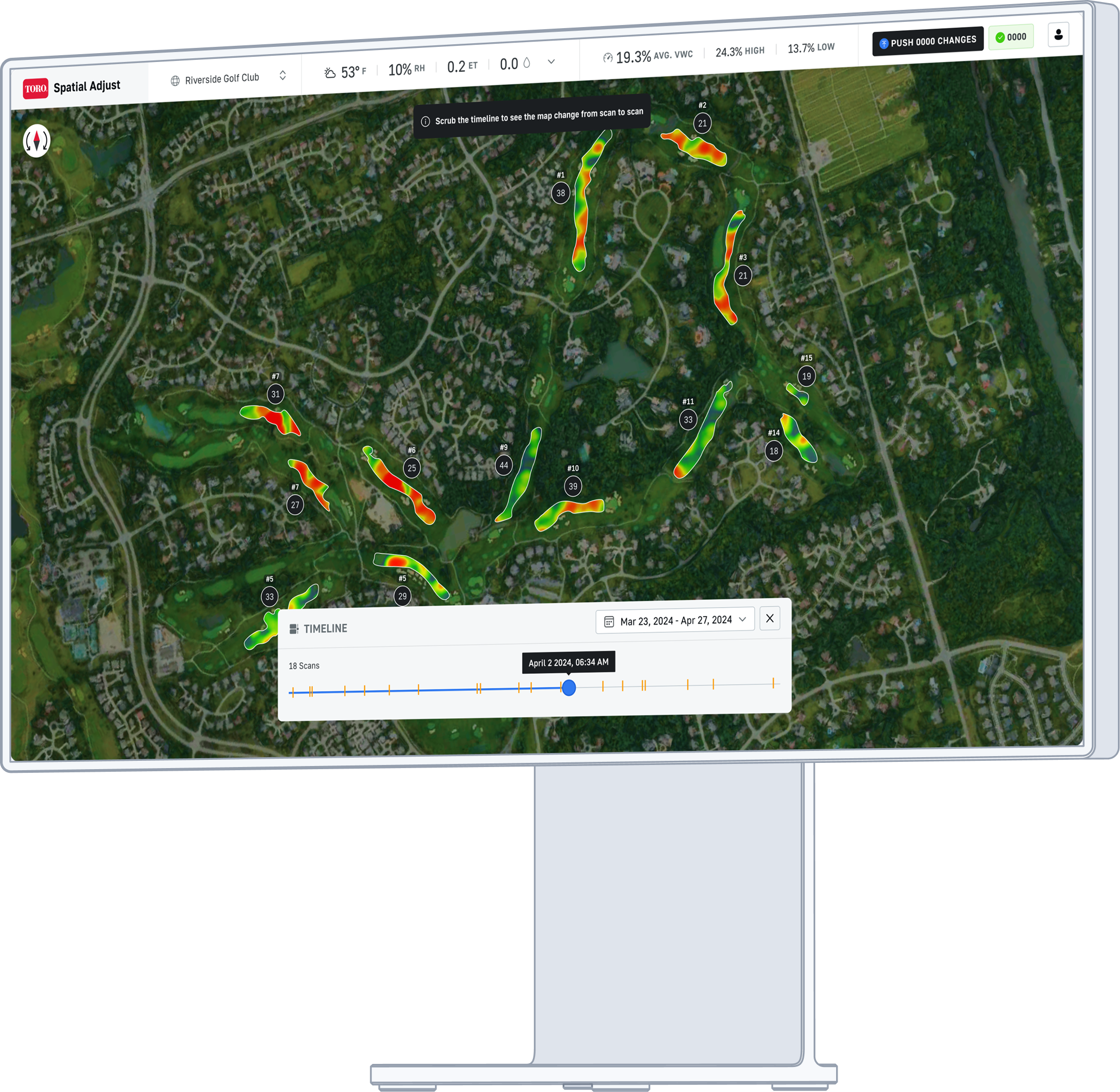 Spatial Adjust hero overview showing map-based irrigation intelligence.