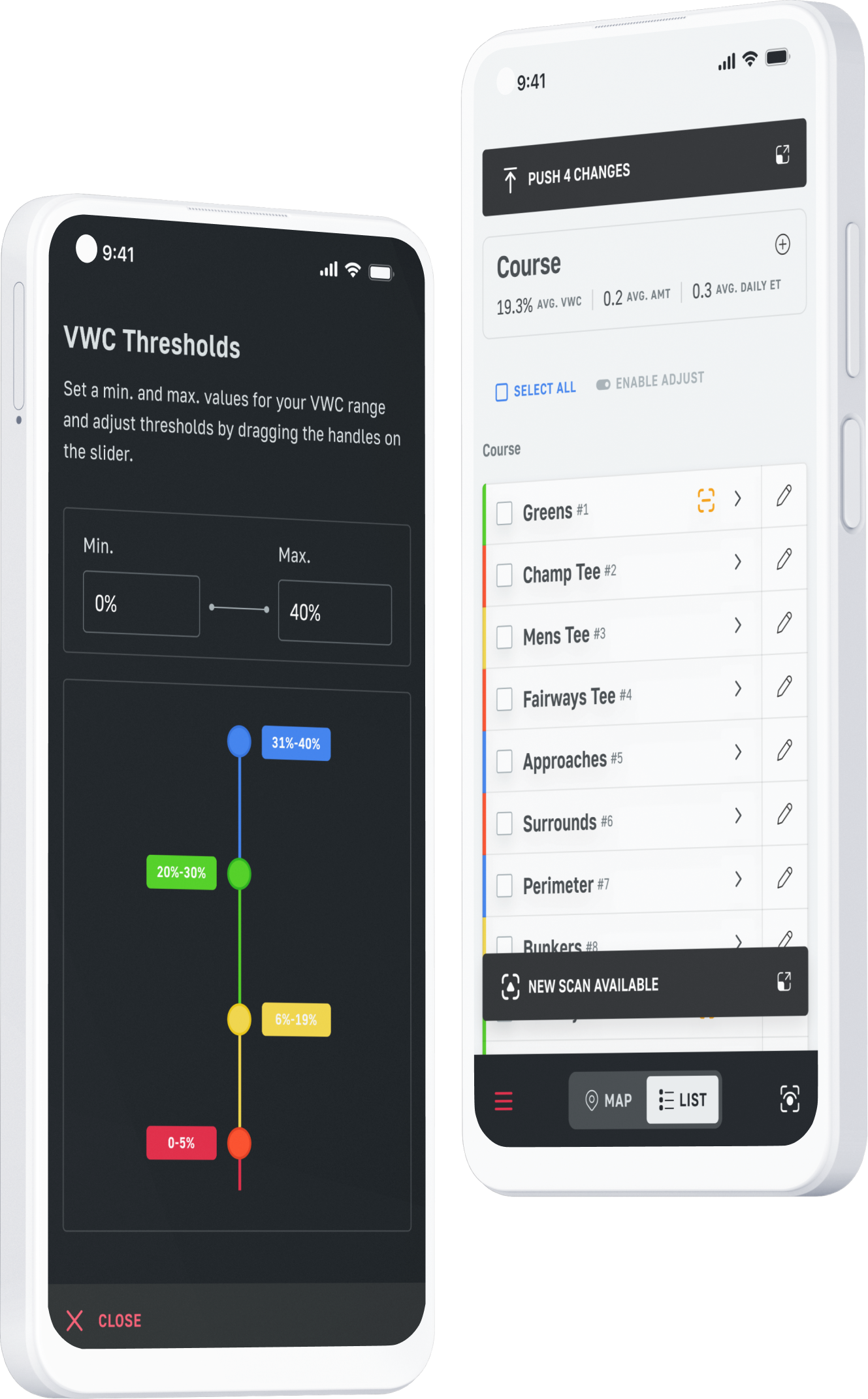 Spatial Adjust mobile flow showing override controls and adjustment confirmation.